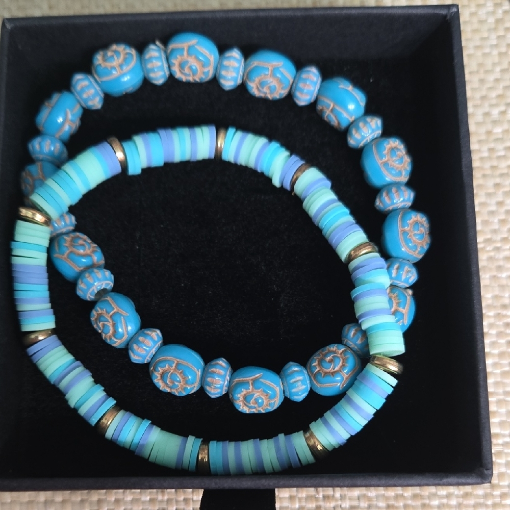 Turquoise and Gold Beaded Bracelet Set